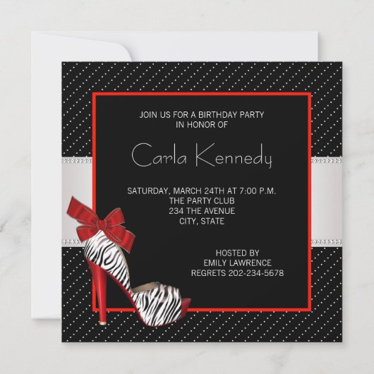 Zwarte Rood Zebra Verjaardagsfeest Uitnodigingen (Achterkant)
