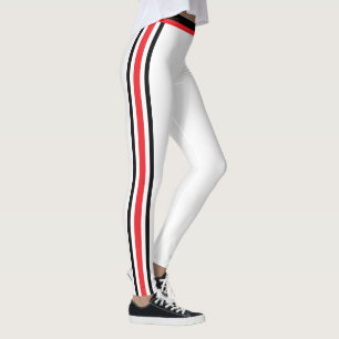 Zwarte Rood Zijwaarts Strepen Witte Leggings Jouw