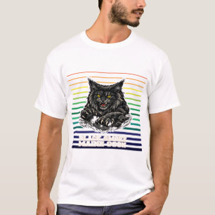 Zwarte Rook Maine Coon Kat Felle Mascotte Kunst T-shirt
