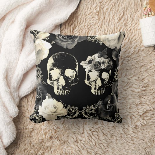 Zwarte roomgrijs skelet kussen (Deken)