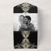 Zwarte roomgrijze skelet all in one uitnodiging (Buitenkant)