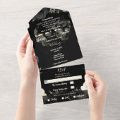 Zwarte roomgrijze skelet all in one uitnodiging (Afscheurbaar)