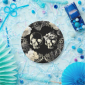 Zwarte roomgrijze skelet papieren bordje (Feest)