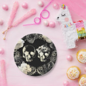 Zwarte roomgrijze skelet papieren bordje (Feest)