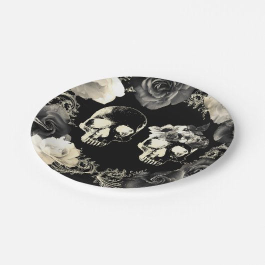 Zwarte roomgrijze skelet papieren bordje (Gekanteld)