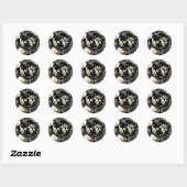 Zwarte roomgrijze skelet ronde sticker (Vel)