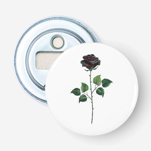 Zwarte roos bloem button flesopener (Voorkant)