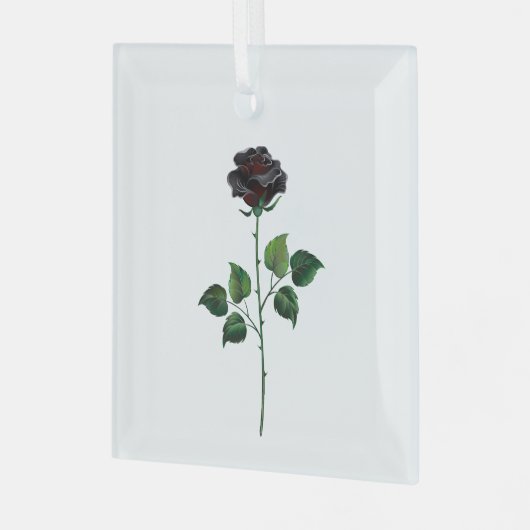 Zwarte roos bloem glas ornament (Voorkant links)
