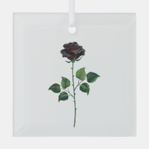 Zwarte roos bloem glas ornament