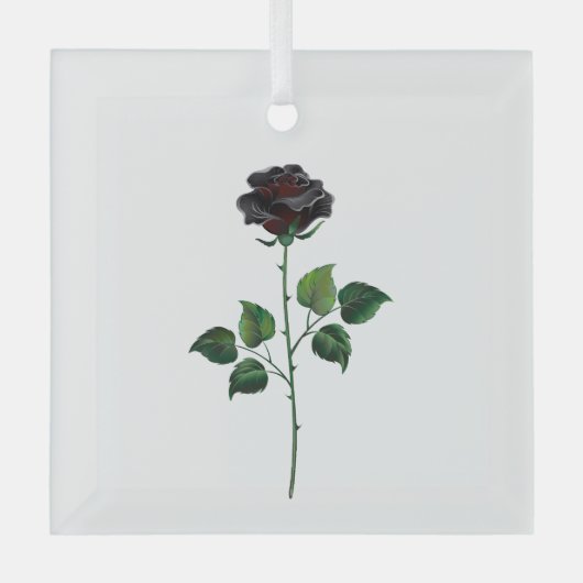 Zwarte roos bloem glas ornament (Voorkant)