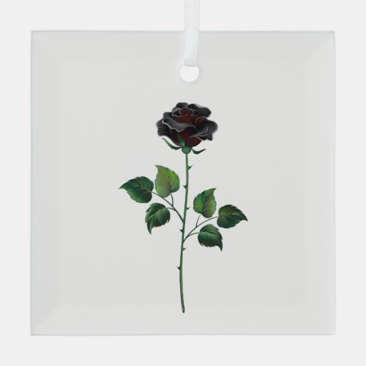 Zwarte roos bloem glas ornament (Achterkant)