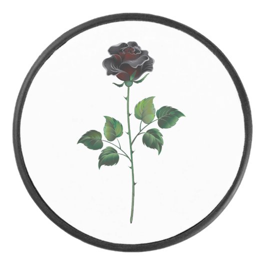 Zwarte roos bloem hockey puck (Voorkant)