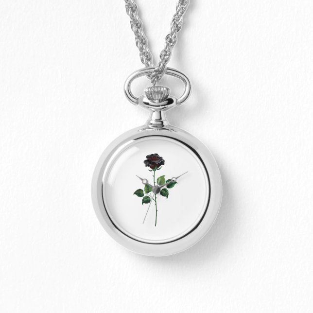 Zwarte roos bloem horloge (Voorkant)