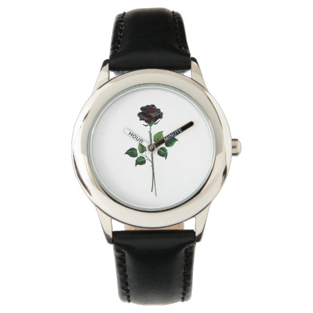 Zwarte roos bloem horloge (Voorkant)