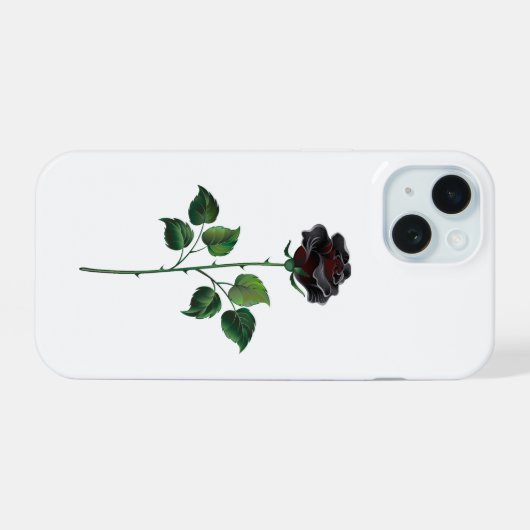 Zwarte roos bloem iPhone 15 case (Achterkant horizontaal)