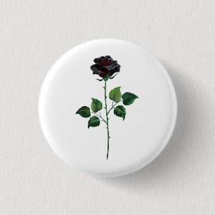 Zwarte roos bloem ronde button 3,2 cm