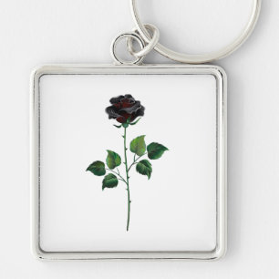 Zwarte roos bloem sleutelhanger