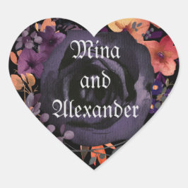 Zwarte Roos Bloemige Trouw Favor Hart Sticker