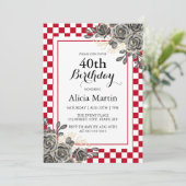 Zwarte Roos Bourgondië & Wit Geruite Verjaardag Kaart (Staand voorkant)