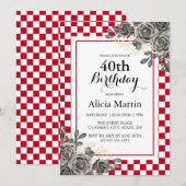 Zwarte Roos Bourgondië & Wit Geruite Verjaardag Kaart (Voorkant / Achterkant)