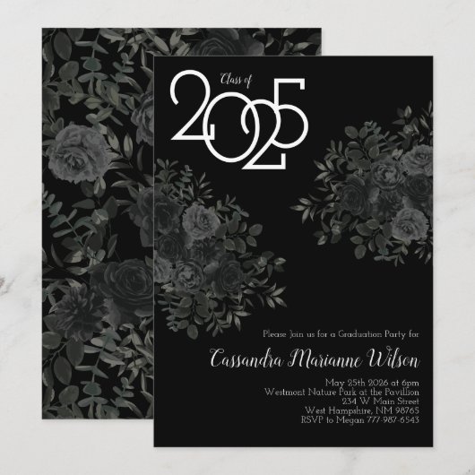 Zwarte Roos Dark Gothic Graduation Party Kaart (Voorkant / Achterkant)