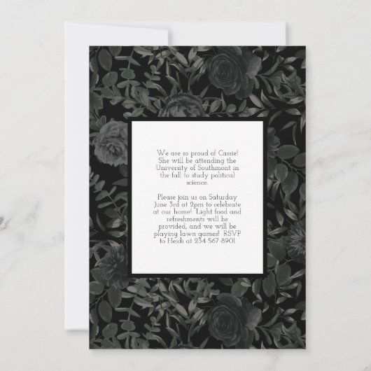 Zwarte Roos Donkere gotische Afstuderen kondiging Kaart (Achterkant)