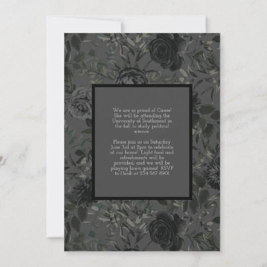 Zwarte Roos donkergrijze Afstuderen aankondiging (Achterkant)
