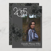 Zwarte Roos donkergrijze Afstuderen aankondiging (Voorkant / Achterkant)