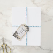 Zwarte Roos Flora Goud & Wit Geruite Bedankt Cadeaulabel (Met Touw)