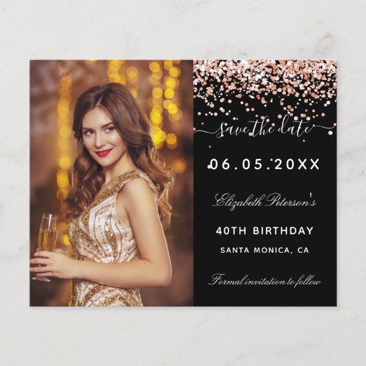 Zwarte roos foto budget Save the Date verjaardag Flyer (Voorkant)