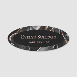 Zwarte Roos Gold Agate Name Tag