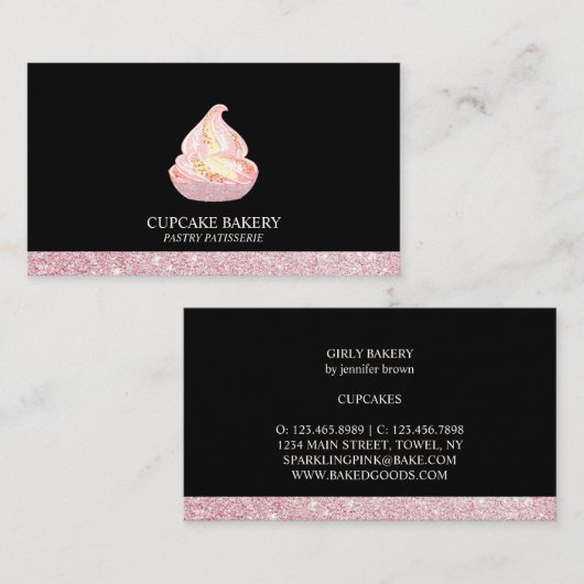 Zwarte Roos Gold Bakery Sparkle Cupcake Visitekaartje (Voorkant / Achterkant)