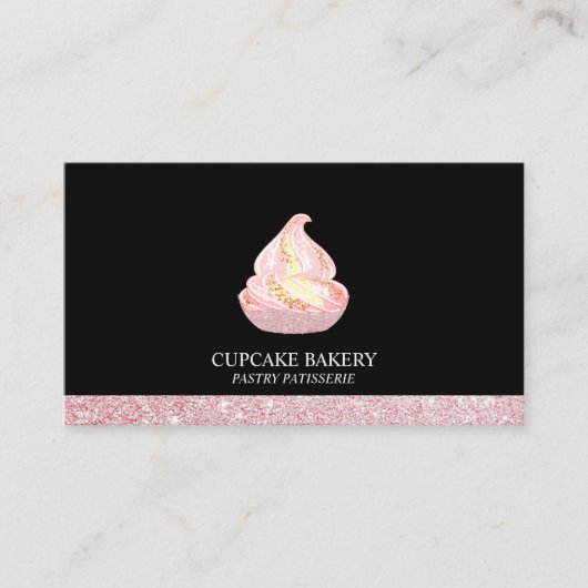 Zwarte Roos Gold Bakery Sparkle Cupcake Visitekaartje (Voorkant)