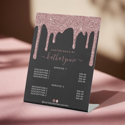 Zwarte Roos Gold Driving Glitter Salon Prijslijst Reclamebord Met Voetstuk