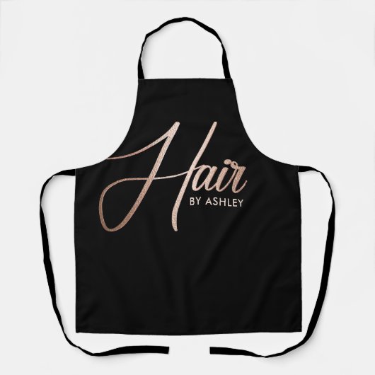 Zwarte & Roos Gold Haarstylist Salon Name Schort (Voorkant)