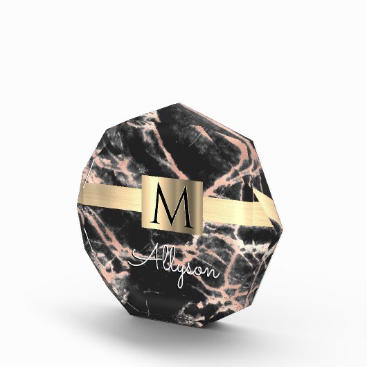 Zwarte & Roos Gold marble Gold Box, naam en monogr Fotoblokken (Rechts)