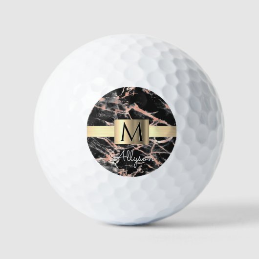 Zwarte & Roos Gold marble Gold Box, naam en monogr Golfballen (Voorkant)