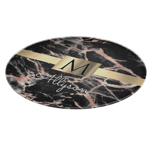 Zwarte & Roos Gold marble Gold Box, naam en monogr Snijplank (Hoek)