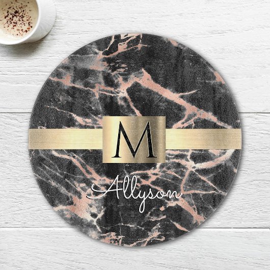 Zwarte & Roos Gold marble Gold Box, naam en monogr Snijplank
