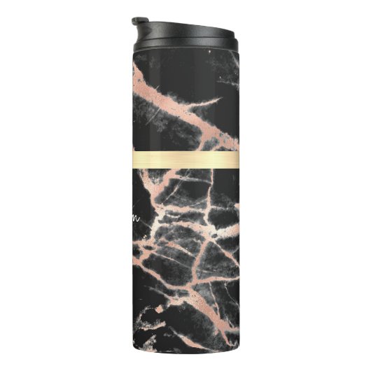 Zwarte & Roos Gold marble Gold Box, naam en monogr Thermosbeker (Geroteerd rechts)