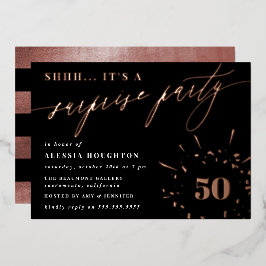 Zwarte & Roos Gold Script Enterprise Party Folie Uitnodiging