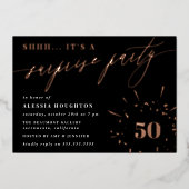 Zwarte & Roos Gold Script Enterprise Party Folie Uitnodiging (Voorkant)