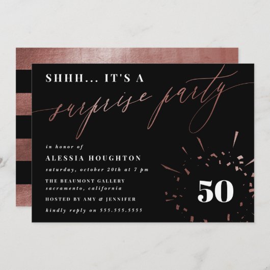 Zwarte & Roos Gold Script Enterprise Party Kaart (Voorkant / Achterkant)