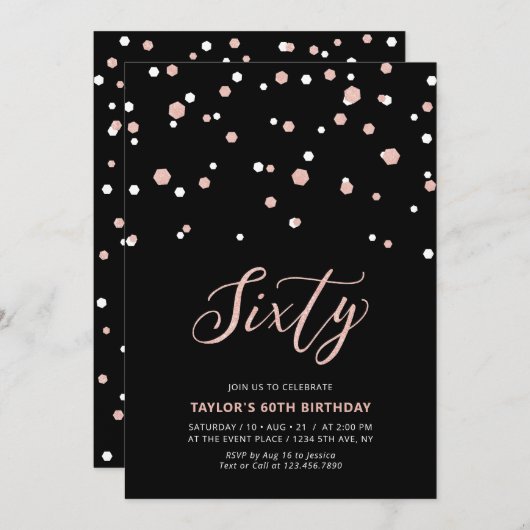 Zwarte & Roos Gold Simple 60-jarige zestigste verj Kaart (Voorkant / Achterkant)