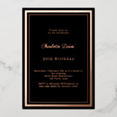 Zwarte roos goud eenvoudige luxe verjaardag folie uitnodiging (Voorkant)