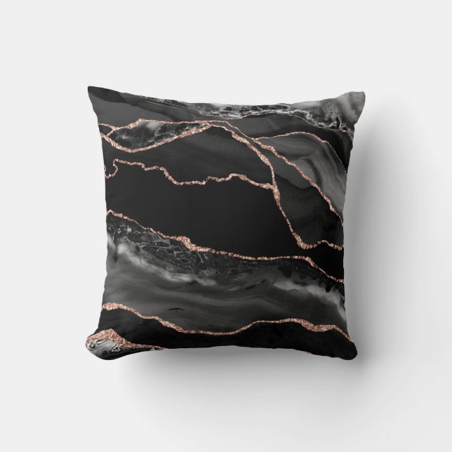 Zwarte Roos Goud Glitters Luxe Agate Geode Kussen (Voorkant)