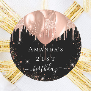 Zwarte roos goudballonnen ronde sticker