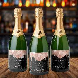 Zwarte roos goudballonnen sparkling wijnetiket