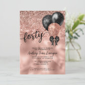 Zwarte Roos Gouden Ballon Boog Glitter 40e Verjaar Kaart (Staand voorkant)