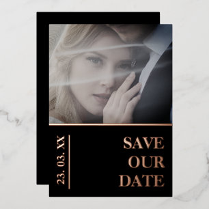 Zwarte Roos Gouden Foto Huwelijk Save The Date Folie Feestdagenkaart